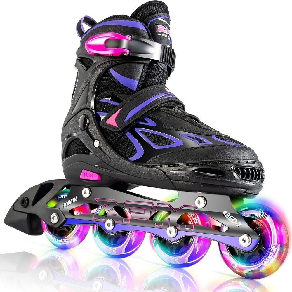 Vinal Girls Adjustable Flashing Inline Skates, All Wheels Light Up, Fun Illumina